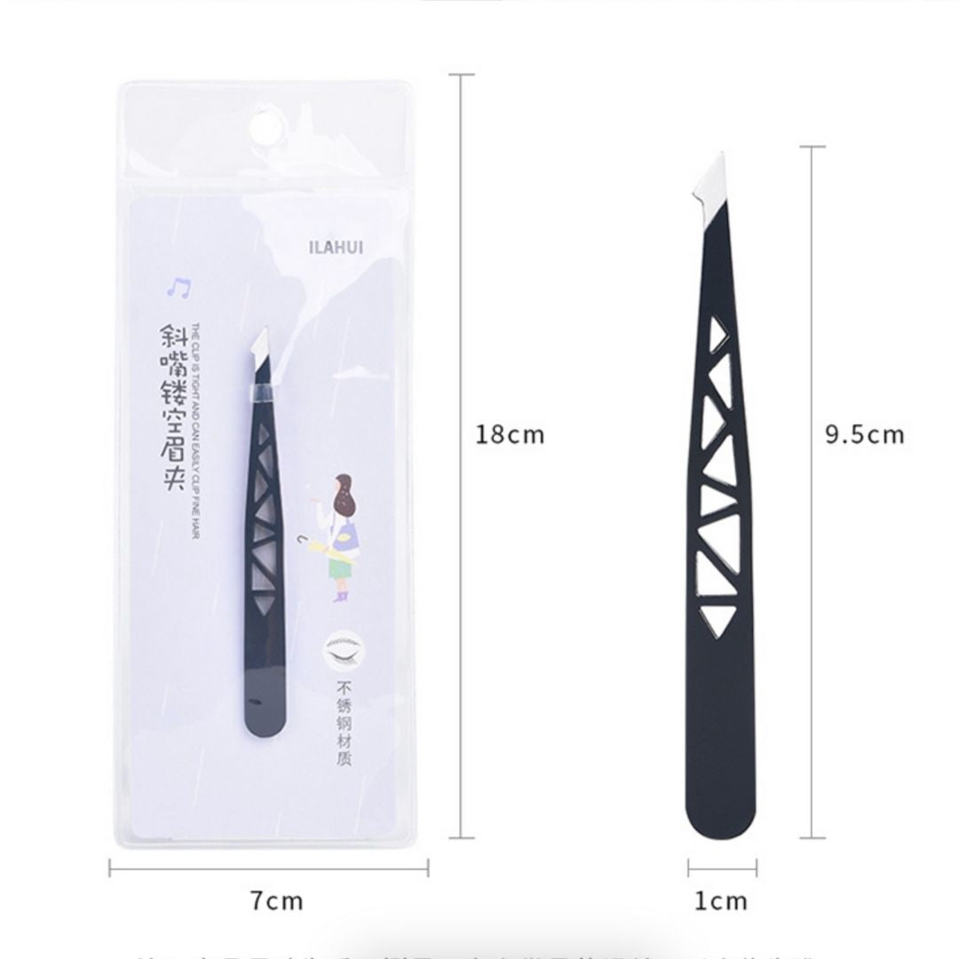 Slanted Tip Hollow Eyebrow Tweezers – Stylish & Precise Grooming Tool