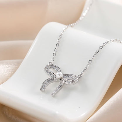 Elegant S925 Sterling Silver Bow Tie Necklace – Timeless & Chic Jewelry