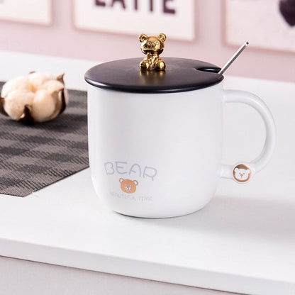 Ceramic Cup / Simple Black and White Bear Ceramic Cup 400 ML