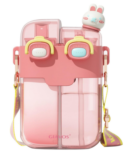 Kawaii Water Bottle – 780ml with Compartment | Durable Plastic + Straw