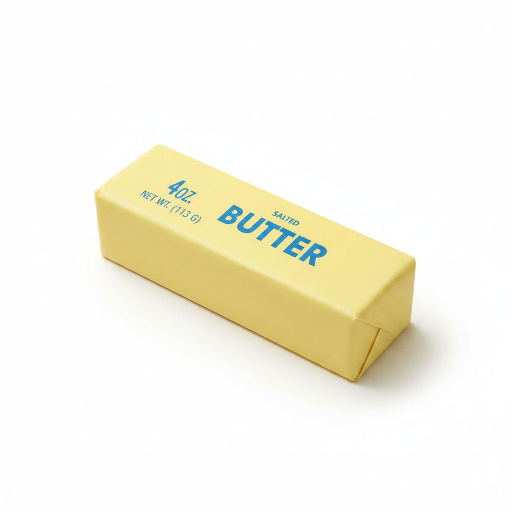 A stick of salted butter 4oz on a clean white background